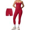 imageWomen 3 Piece Workout Sets Padded Tank Top Sports Bra Matching High Waist Biker Shorts ampamp Gym Yoga LeggingsAred