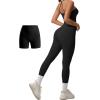 imageWomen 3 Piece Workout Sets Padded Tank Top Sports Bra Matching High Waist Biker Shorts ampamp Gym Yoga LeggingsBlack