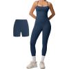 imageWomen 3 Piece Workout Sets Padded Tank Top Sports Bra Matching High Waist Biker Shorts ampamp Gym Yoga LeggingsNavy