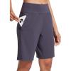 imageAJISAI Womens 9quot12quot High Waisted Bermuda Shorts with Zippered Pockets Knee Length Long Shorts for Women Workout AthleticDark Grey