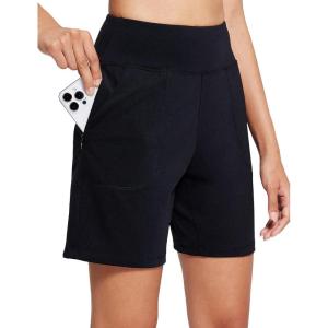 imageAJISAI Womens 65quot Athletic Long Shorts with Zippered Pockets High Waisted Bermuda Shorts for Walking Running CasualBlack
