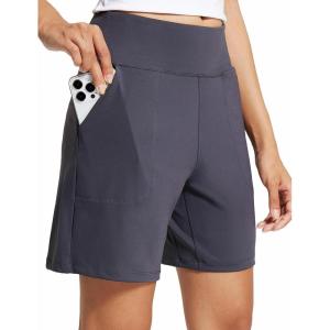 imageAJISAI Womens 65quot Athletic Long Shorts with Zippered Pockets High Waisted Bermuda Shorts for Walking Running CasualDark Grey
