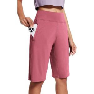 imageAJISAI Womens 9quot12quot High Waisted Bermuda Shorts with Zippered Pockets Knee Length Long Shorts for Women Workout AthleticRose