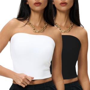 imageAJISAI Womens Double Lined Tube Tops Crop Going Out Tops Strapless Tank Summer Top 2025Black  White