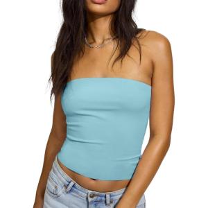 imageAJISAI Womens Double Lined Tube Tops Crop Going Out Tops Strapless Tank Summer Top 2025Blue