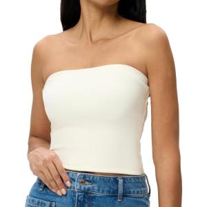 imageAJISAI Womens Double Lined Tube Tops Crop Going Out Tops Strapless Tank Summer Top 2025Cream