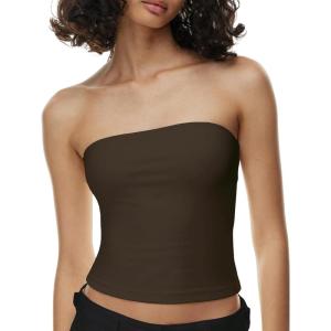 imageAJISAI Womens Double Lined Tube Tops Crop Going Out Tops Strapless Tank Summer Top 2025Dark Brown
