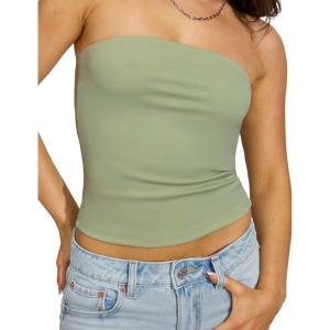 imageAJISAI Womens Double Lined Tube Tops Crop Going Out Tops Strapless Tank Summer Top 2025Green