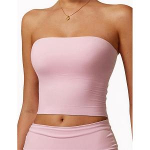 imageAJISAI Womens Double Lined Tube Tops Crop Going Out Tops Strapless Tank Summer Top 2025Pink