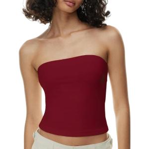 imageAJISAI Womens Double Lined Tube Tops Crop Going Out Tops Strapless Tank Summer Top 2025Red