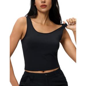 imageAJISAI Womens Double Lined Workout Tank Tops Scoop Neck Yoga Tanks Casual Crop Sleeveless Summer TopBlack