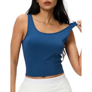 imageAJISAI Womens Double Lined Workout Tank Tops Scoop Neck Yoga Tanks Casual Crop Sleeveless Summer TopBlue