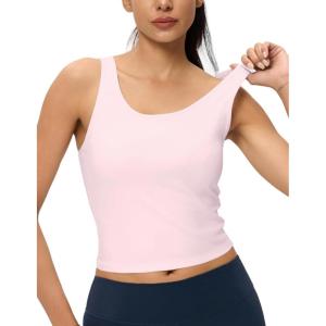 imageAJISAI Womens Double Lined Workout Tank Tops Scoop Neck Yoga Tanks Casual Crop Sleeveless Summer TopPink