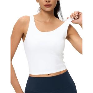 imageAJISAI Womens Double Lined Workout Tank Tops Scoop Neck Yoga Tanks Casual Crop Sleeveless Summer TopWhite