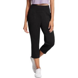 imageAJISAI Womens Yoga Capri Pants for Women High Waist Workout Pants with Pockets Leggings Crop Straight PantsBlack