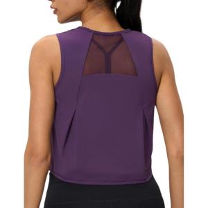 imageCrop Workout Tops for Women Tank Athletic Running Shirts Mesh Yoga Tops Gym Sleeveless ClothesPurple