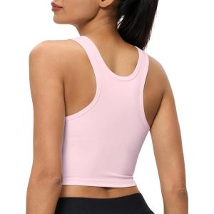 imageWomens Double Lined Workout Crop Tank Top UltraSoft Racerback Yoga Athletic Tops SleevelessPink