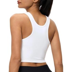 imageWomens Double Lined Workout Crop Tank Top UltraSoft Racerback Yoga Athletic Tops SleevelessWhite