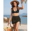 imageAJISAI Womens Halter Bikini Top Triangle V Neck Bathing Suit Top Low Impact Padded Sports BraBlack
