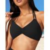 imageAJISAI Womens Halter Bikini Top Triangle V Neck Bathing Suit Top Low Impact Padded Sports BraBlack