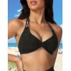 imageAJISAI Womens Halter Bikini Top Triangle V Neck Bathing Suit Top Low Impact Padded Sports BraCharcoal