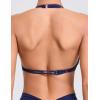 imageAJISAI Womens Halter Bikini Top Triangle V Neck Bathing Suit Top Low Impact Padded Sports BraDark Blue