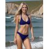 imageAJISAI Womens Halter Bikini Top Triangle V Neck Bathing Suit Top Low Impact Padded Sports BraDark Blue