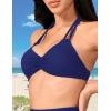 imageAJISAI Womens Halter Bikini Top Triangle V Neck Bathing Suit Top Low Impact Padded Sports BraDark Blue