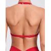 imageAJISAI Womens Halter Bikini Top Triangle V Neck Bathing Suit Top Low Impact Padded Sports BraHot Red