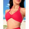 imageAJISAI Womens Halter Bikini Top Triangle V Neck Bathing Suit Top Low Impact Padded Sports BraHot Red