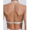 imageAJISAI Womens Halter Bikini Top Triangle V Neck Bathing Suit Top Low Impact Padded Sports BraOffwhite