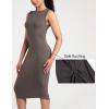 imageWomens Strechy Midi Bodycon Dress for Business Work Cocktai Party Sleeveless Ruched Pencil DressGrey Brown