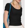 imageWomens Summer Soft Modal Ribbed TShirts with Lace Hem Short Sleeve Round Neck Tops Slim Fit Going Out TeesAblack