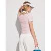 imageWomens Summer Soft Modal Ribbed TShirts with Lace Hem Short Sleeve Round Neck Tops Slim Fit Going Out TeesApink