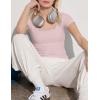 imageWomens Summer Soft Modal Ribbed TShirts with Lace Hem Short Sleeve Round Neck Tops Slim Fit Going Out TeesApink