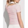 imageWomens Summer Soft Modal Ribbed TShirts with Lace Hem Short Sleeve Round Neck Tops Slim Fit Going Out TeesApink