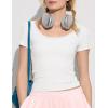 imageWomens Summer Soft Modal Ribbed TShirts with Lace Hem Short Sleeve Round Neck Tops Slim Fit Going Out TeesAwhite