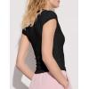 imageWomens Summer Soft Modal Ribbed TShirts with Lace Hem Short Sleeve Round Neck Tops Slim Fit Going Out TeesBlack