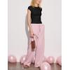 imageWomens Summer Soft Modal Ribbed TShirts with Lace Hem Short Sleeve Round Neck Tops Slim Fit Going Out TeesBlack