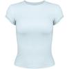 imageWomens Summer Soft Modal Ribbed TShirts with Lace Hem Short Sleeve Round Neck Tops Slim Fit Going Out TeesBlue