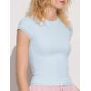 imageWomens Summer Soft Modal Ribbed TShirts with Lace Hem Short Sleeve Round Neck Tops Slim Fit Going Out TeesBlue