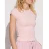 imageWomens Summer Soft Modal Ribbed TShirts with Lace Hem Short Sleeve Round Neck Tops Slim Fit Going Out TeesPink