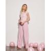 imageWomens Summer Soft Modal Ribbed TShirts with Lace Hem Short Sleeve Round Neck Tops Slim Fit Going Out TeesPink