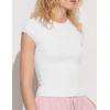 imageWomens Summer Soft Modal Ribbed TShirts with Lace Hem Short Sleeve Round Neck Tops Slim Fit Going Out TeesWhite