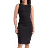imageWomens Strechy Midi Bodycon Dress for Business Work Cocktai Party Sleeveless Ruched Pencil DressBlack