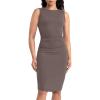 imageWomens Strechy Midi Bodycon Dress for Business Work Cocktai Party Sleeveless Ruched Pencil DressGrey Brown