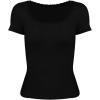 imageWomens Summer Soft Modal Ribbed TShirts with Lace Hem Short Sleeve Round Neck Tops Slim Fit Going Out TeesAblack