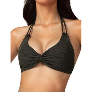 imageAJISAI Womens Halter Bikini Top Triangle V Neck Bathing Suit Top Low Impact Padded Sports BraCharcoal