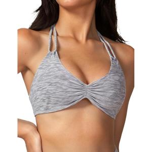 imageAJISAI Womens Halter Bikini Top Triangle V Neck Bathing Suit Top Low Impact Padded Sports BraHeather Grey