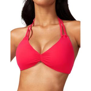 imageAJISAI Womens Halter Bikini Top Triangle V Neck Bathing Suit Top Low Impact Padded Sports BraHot Red
